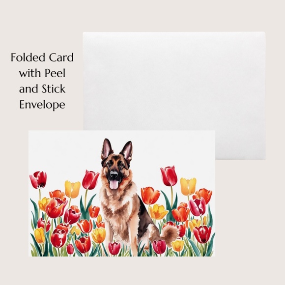 German Shepherd in a Field of Tulips, Spring Collection Blank Note Card Set - Picture 7 of 12